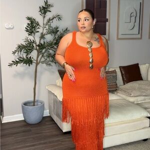 Eloquii Orange Fringe Maxi Dress